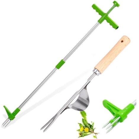 Désherbeur manuel aluminium fourchue extracteur d\'herbe pelouse arracheur de racines portable outils de jardinage avec 3 griffes