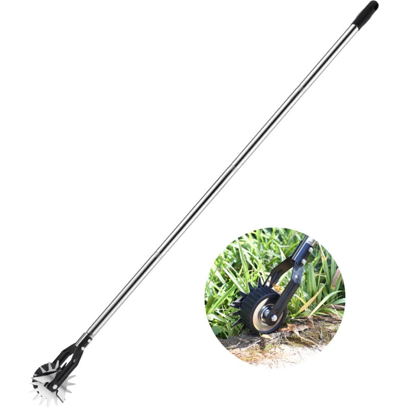 Désherbeur manuel, Coupe-bordure rotatif à roue, poignée solide en acier inoxydable à 4 sections, 171 cm