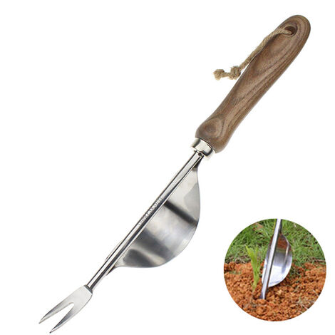 Désherbeur manuel en acier inoxydable extracteur de mauvaises herbes anti-pliage, poignée en bois ergonomique outil de désherbage antidérapant, cadeau de jardinage