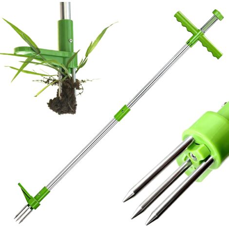 Désherbeur Manuel Ergonomie Extracteur de Mauvaises,Désherbeur mécanique avec 3 Griffes en Acier Inoxydable,Manche en Alliage d'Aluminium Long 100cm,Outil Manuel pour Jardin et pelouse