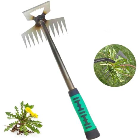 Désherbeur Manuel, Outil de Désherbage Manuel avec Poignée en Caoutchouc, pour Arracher Pissenlits et Mauvaises Herbes, Idéal pour Jardin, Pelouse et Terrasse (11 Dents)