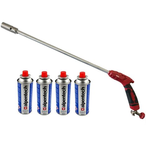 Désherbeur thermique à gaz piezo ALPEN + 4 bouteilles gaz 227 gr Brule herbes écologique Desherbant