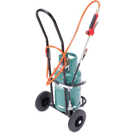 Désherbeur thermique gaz avec brûleur 50 mm – Tuyau 5m – Chariot à roues – Flamme ovale jusqu'à 1700°C – Proweltek