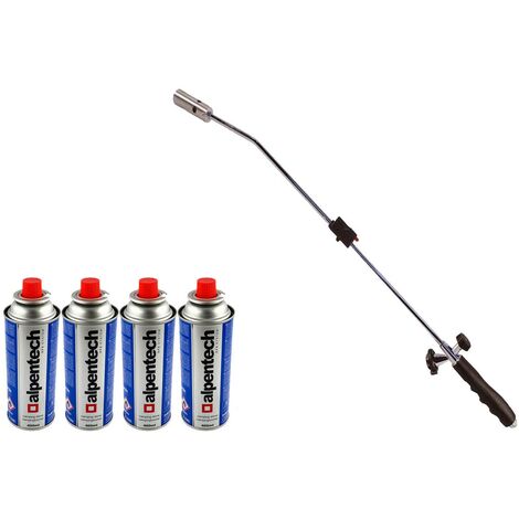 Désherbeur thermique gaz avec 4 recharges – Allumage piézo – Température 1000°-1200°C – Lance 80 cm pour bordures et dalles – Alpentech