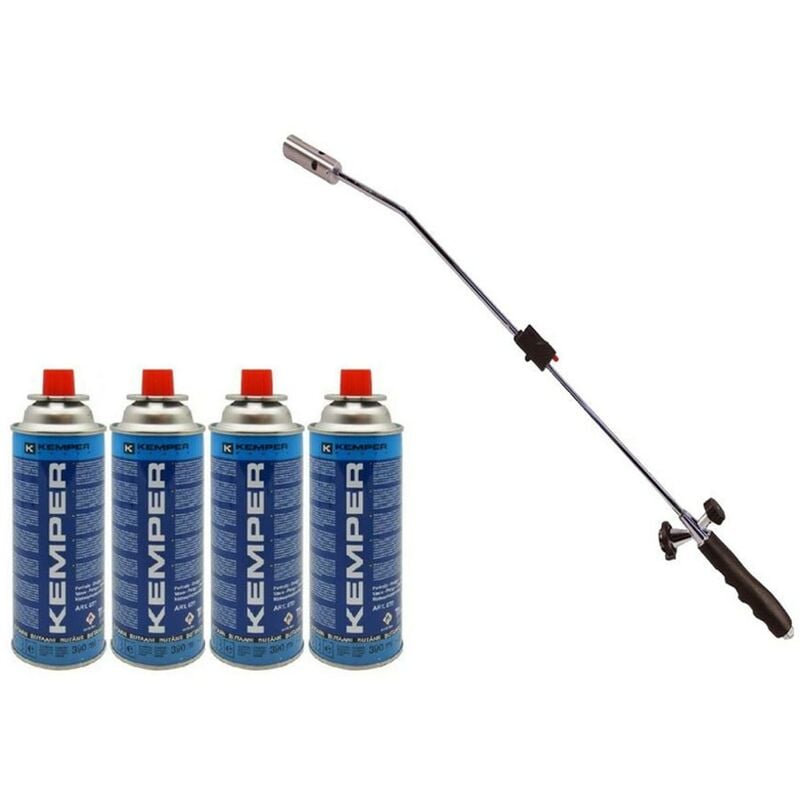 Kemper - Desherbeur thermique piezo Chalumeau gaz + 4 Recharges gaz