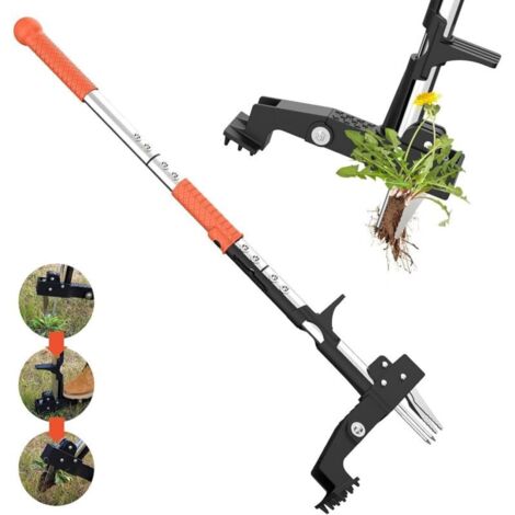 Désherbeur Vertical pour Jardinage, avec Manche Ergonomique de 100 Cm de Long, 4 Griffes en Acier Inoxydable Haute Résistance, Désherbage Manuel, Désherbe sans s'agenouiller.