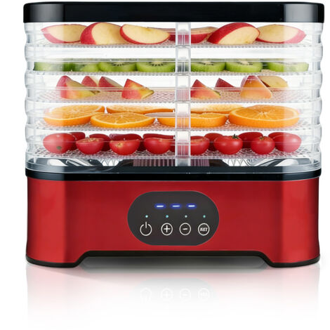 Deshidratador de alimentos  5 bandejas apilables de acero inoxidable, temporizador digital ajustable hasta 72 horas y control de temperatura hasta 70 °C.
