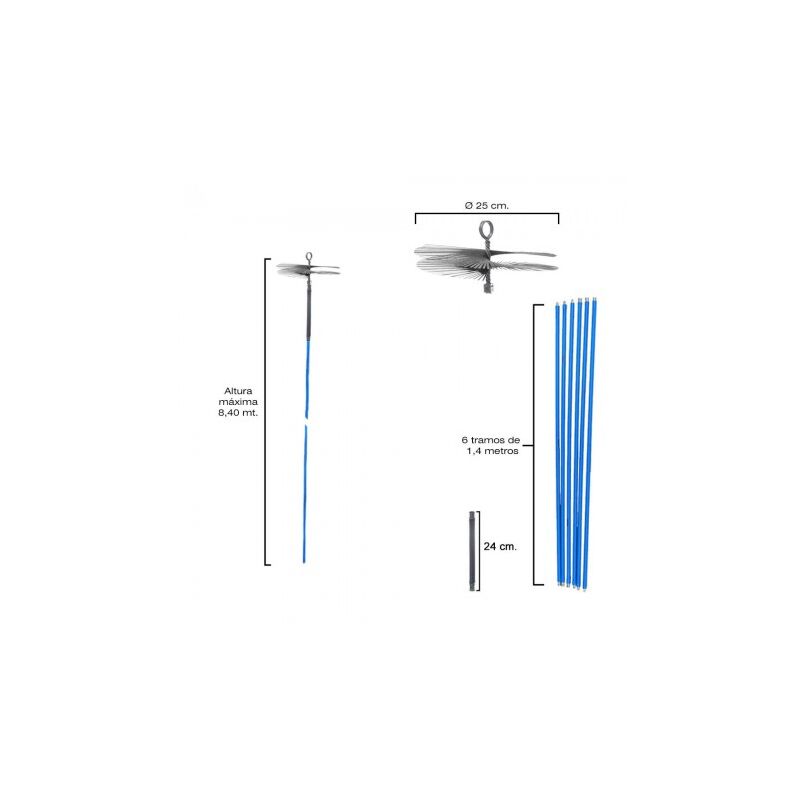 

Deshollinador cepillo kit chimeneas 8,4 metros x 250 mm. diametro.