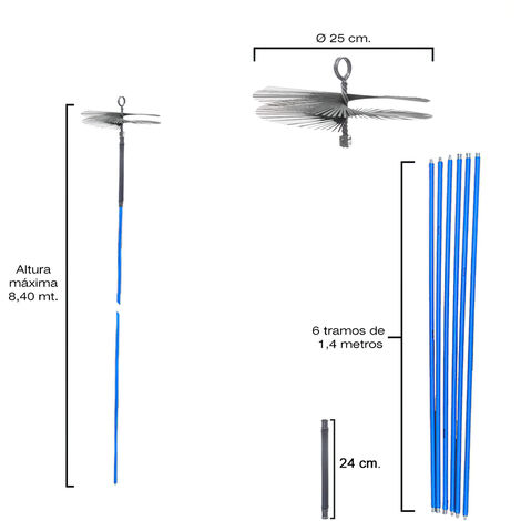 AFT Deshollinador cepillo kit chimeneas 8,4 metros x 250 mm. diametro.