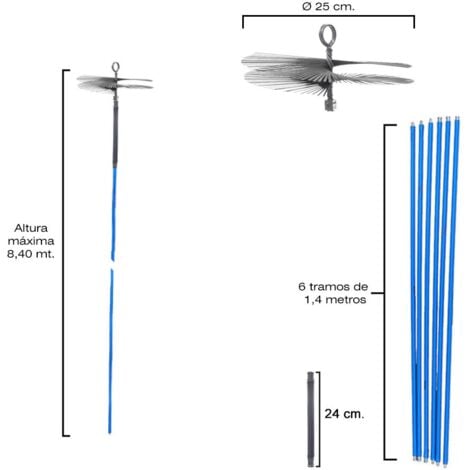 VEVOR VEVOR Deshollinador Cepillo Nylon Cepillo Deshollinador 8 m Kit  Deshollinador Flexibles 8 Varillas Deshollinador de Chimeneas 6M 8M 10M 12M Deshollinador  de Chimeneas Leña Limpia Chimeneas