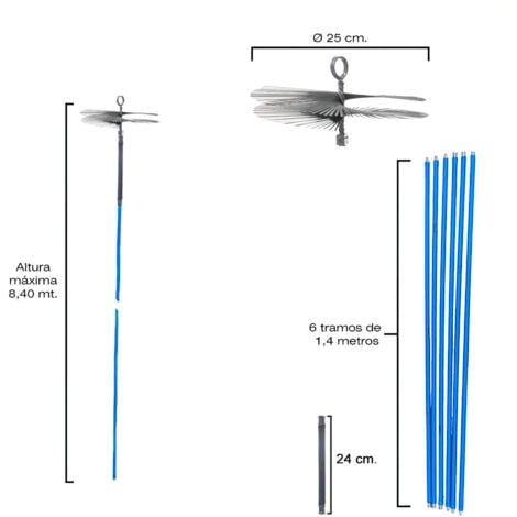 PAPILLON Deshollinador Cepillo Kit Chimeneas 8,4 metros x 250 mm. Diametro.