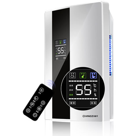 Déshumidificateur 600ml/jour,déshumidificateur Electrique Silencieux avec Réservoir 1800-2000ml, Drainage Continu,Minuterie Télécommande，24h,Déshumidification de pièces jusqu'à 20 m²/30m³, Blanc