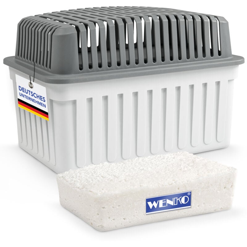 Wenko - Déshumidificateur d'Air Absorbeur d'Humidité, Anti Odeurs, Anti Moisissures, Inclus 1 Recharge de 1kg, Idéal jusqu'à 15m², 23x15x15 cm, Gris
