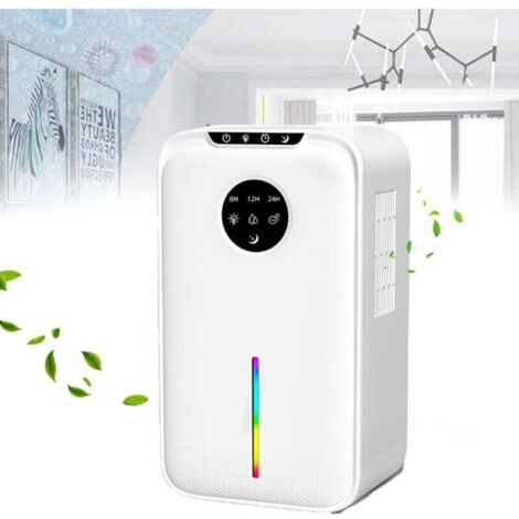 Déshumidificateur intelligent, sécheur d'air 2500 ml, lumière ambiante à sept couleurs, absorbeur d'humidité pour sous-sol, maison/chambre/salle de bain, blanc