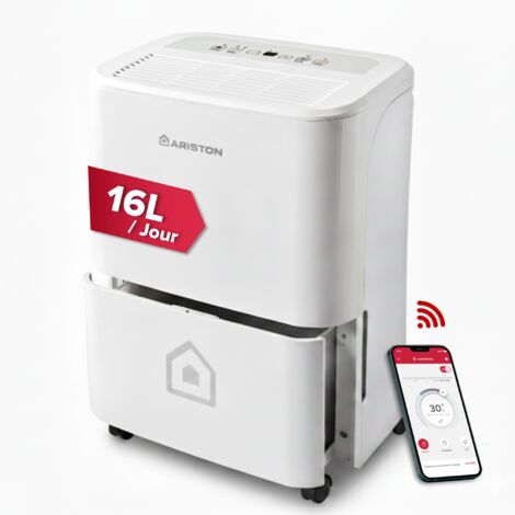 Ariston Group – Déshumidificateur Ariston DEOS 16S 16L/jour – Silencieux 41 dB – Application Ariston Clima – Pour surfaces jusqu'à 44 m²