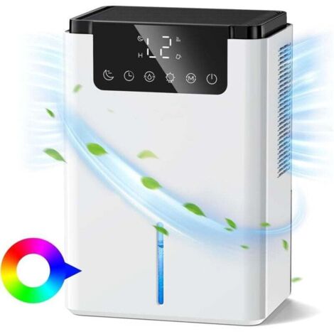 Deshumidificateur portable 2,5 L avec dégivrage automatique, mode veille, minuterie et affichage LED Ortviai