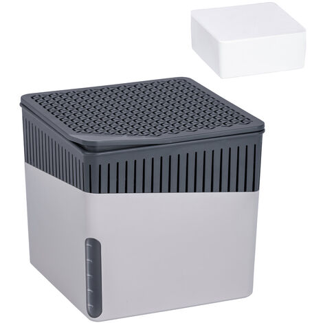 Déshumidificateur WENKO Cube gris 1000 g pour 80 m³ absorbeur d'humidité chimique kit absorbeur d'humidité sans électricité idéal pour salle de bain sous-sol et chambre avec 2 x 1000 g calciumchlorure