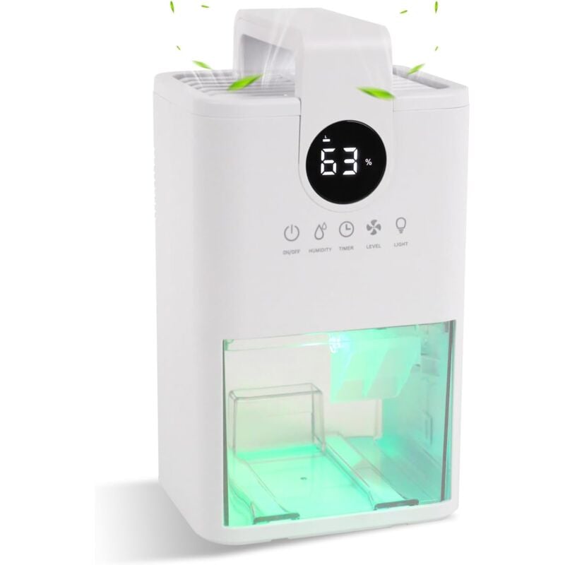 Déshumidificateurs 5 en 1 pour la maison, déshumidificateurs portables avec poignée jusqu'à 600 m² pour sous-sol avec minuterie, niveau, arrêt