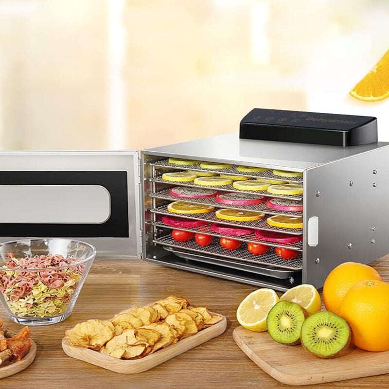 Déshydrateur alimentaire à 6 étages en acier inoxydable avec régulateur de température (30-90 °c), déshydrateur automatique pour fruits et viandes