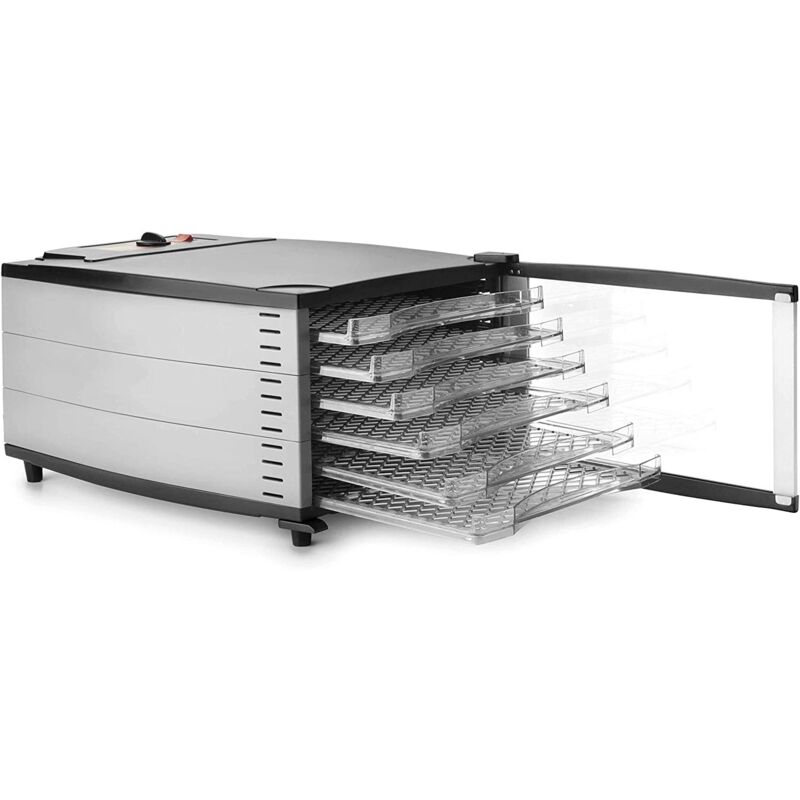 Lacor - Déshydrateur d'aliments Pro 600 W. Plateaux amovibles (6). Porte en verre avec fermeture magnétique. Panneau de contrôle avec guide de