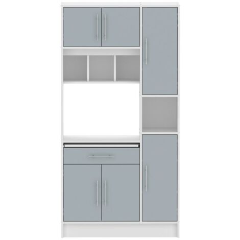 Muebles Cocina Blancos Y Gris Moderno (3 Armarios + Carrito Microondas + Mesa  Plegable) con Ofertas en Carrefour