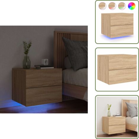Design a parete - vidaXL Comodino a Parete con luci LED Rovere Sonoma - Comodino multifunzionale