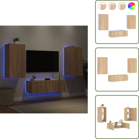 Design a parete - vidaXL Mobili TV a Muro 3pz con Luci LED Rovere Sonoma - Armadio TV