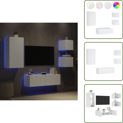 Design a parete - vidaXL Mobili TV a Muro 4pz con Luci LED Bianchi - Armadi TV