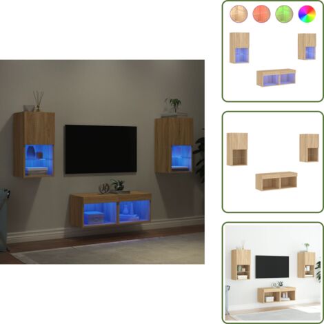 Design a parete - vidaXL Mobili TV a Muro 4pz con Luci LED Rovere Sonoma - Armadi TV