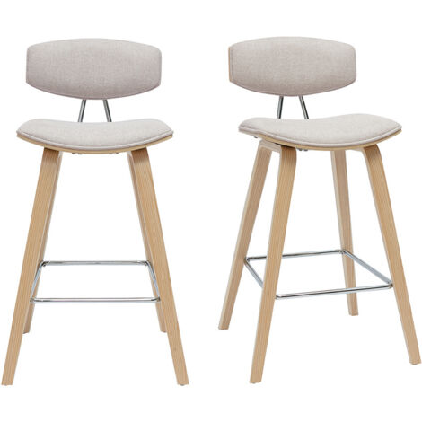 Design-Barhocker aus beigem Stoff mit samtiger Textur und hellem Holz H69 cm (2er-Set) VASCO