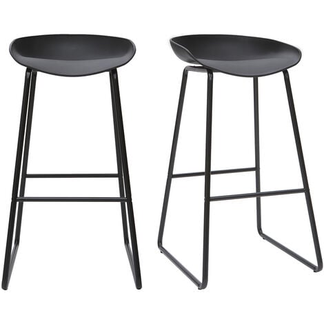 Design-Barhocker Schwarz mit Metallbeinen (2 Stk.) PEBBLE