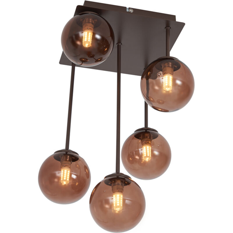 Qazqa Design Ceiling Lamp Bronze With Bronze Glass 5-lights - Athens