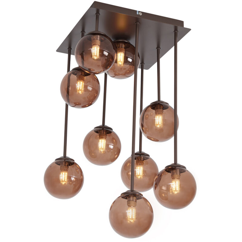 Qazqa Design Ceiling Lamp Bronze With Bronze Glass 9-lights - Athens