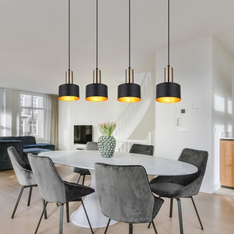 ETC-SHOP Design Decken Pendel Lampe SCHWARZ GOLD Wohn Ess Zimmer Beleuchtung Hänge Leuchte