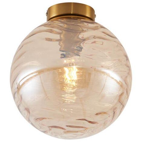 Design Deckenleuchte Messing mit bernsteinfarbenem Verlaufsglas - Pillon