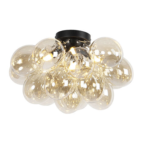 Design Deckenleuchte schwarz mit Braunglas 4 Lampen - Uvas