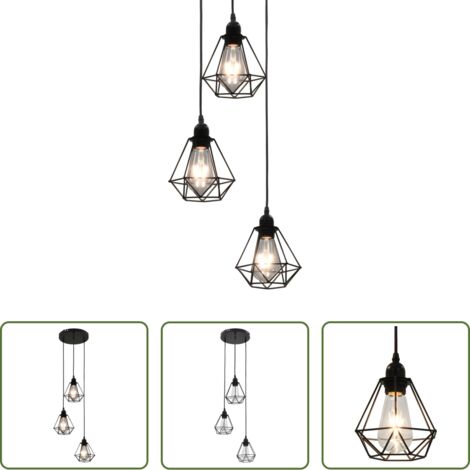 Design diamante -  Lampadario con Design Diamante Nero 3 Lampadine E27