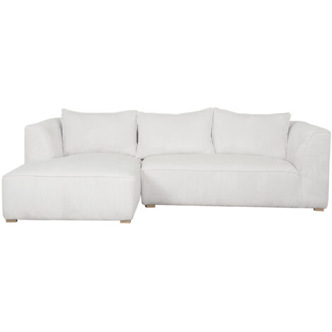 Design-Ecksofa linksseitig aus écrufarbenem Cordstoff mit Samteffekt 3-4 Sitzer PANAM