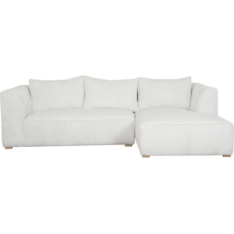 Design-Ecksofa rechtseitig aus geripptem, écrufarbenem Samtstoff 3-4 Sitzer PANAM