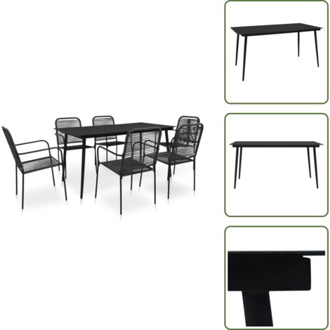 Design elegante - vidaXL Set da Pranzo da Esterni 7 pz in Corda di Cotone e Acciaio Nero - Mobili da giardino