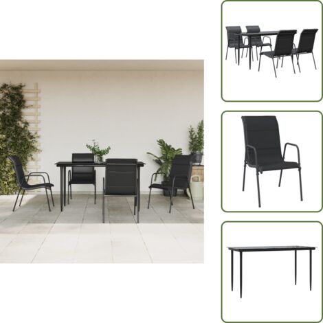 Design elegante - vidaXL Set da Pranzo da Giardino 5 pz Nero in Acciaio e Textilene - Sedie da esterno