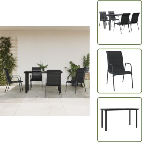 Design elegante - vidaXL Set da Pranzo da Giardino 5 pz Nero in Acciaio e Textilene - Sedie da esterno