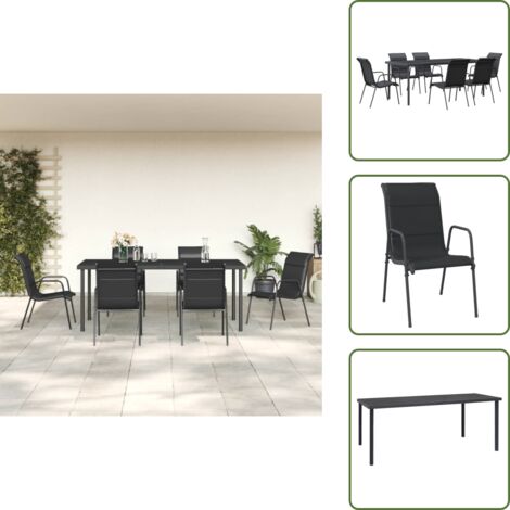 Design elegante - vidaXL Set da Pranzo da Giardino 7 pz Nero in Acciaio e Textilene - Sedie da esterno