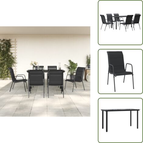 Design elegante - vidaXL Set da Pranzo da Giardino 7 pz Nero in Acciaio e Textilene - Sedie da esterno