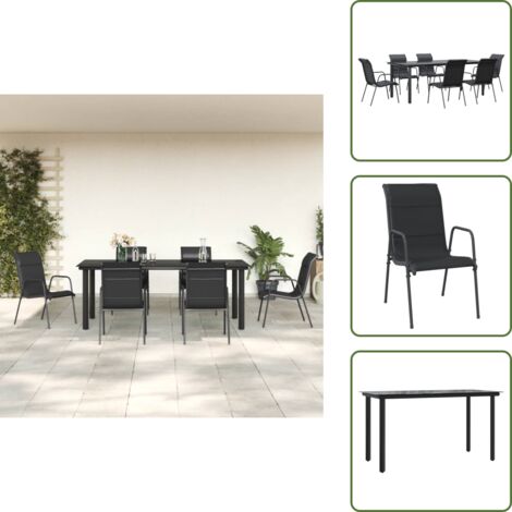 Design elegante - vidaXL Set da Pranzo da Giardino 7 pz Nero in Acciaio e Textilene - Sedie da esterno