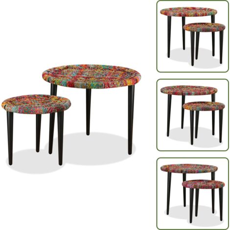 Design esotico - vidaXL Set Tavolini Salotto 2 pz con Dettagli Chindi Onde Multicolore - Dettagli chindi