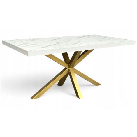 Design Esstisch Marmor Weiß 90x180 cm, Gold Spider Metallgestell – Modern