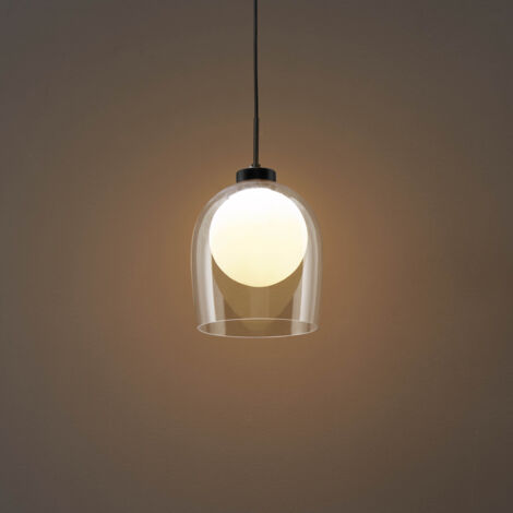 Design-Hängeleuchte mit weißer Kugel und transparentem Glas - Calypso