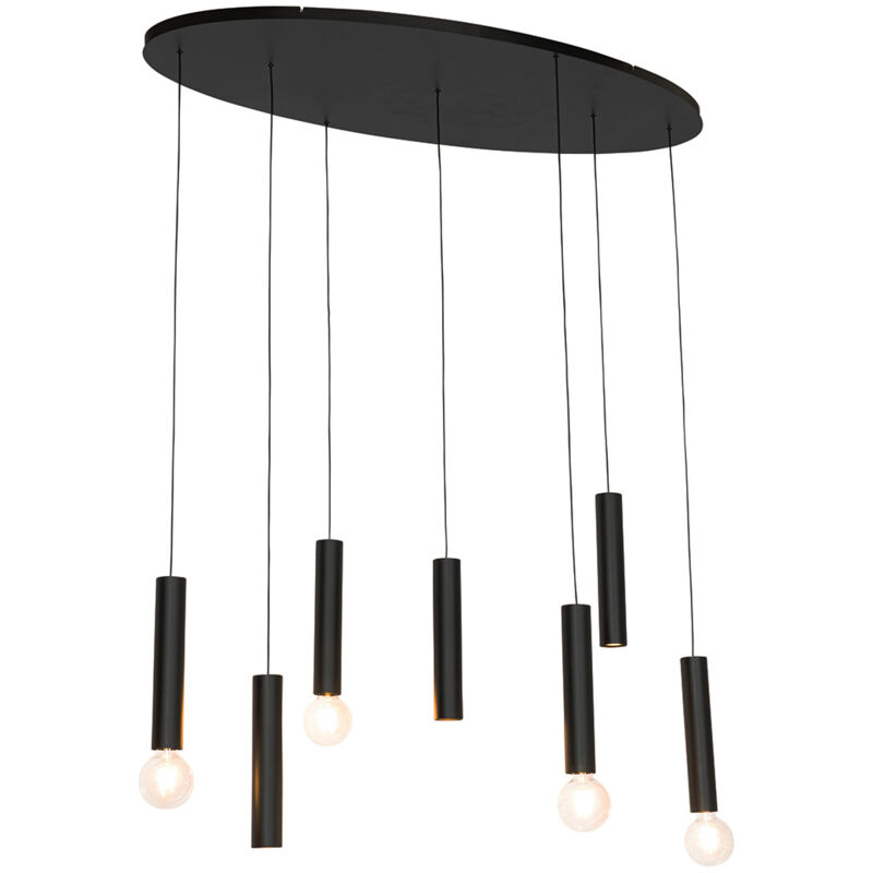 Qazqa Design-hängelampe Schwarz Oval 7-flammig - Tuba