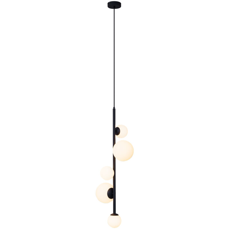 Qazqa Design-hängeleuchte Schwarz Mit Milchglas 5-flammig - Vertical